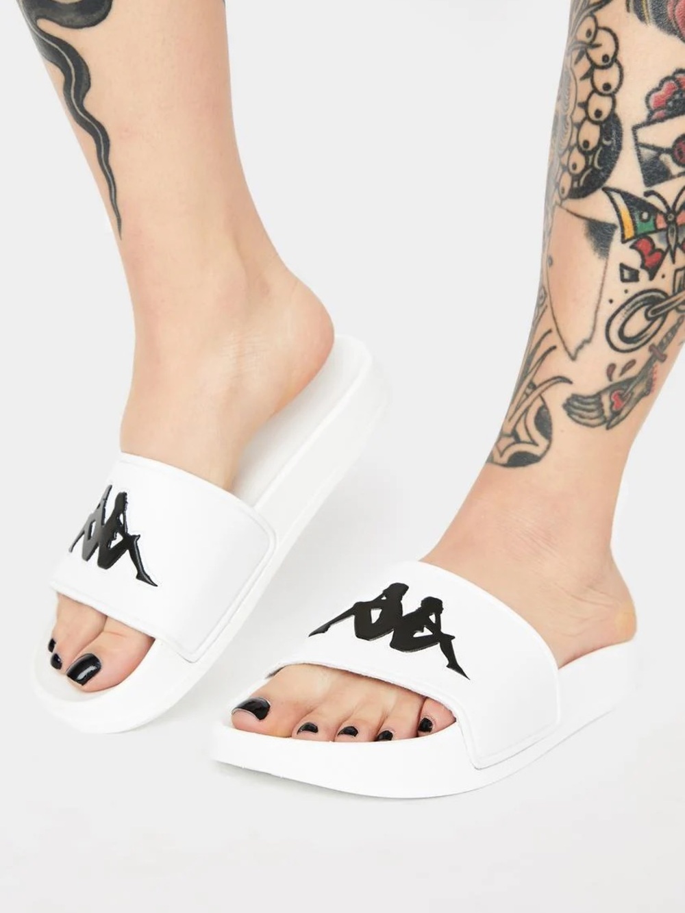 Kappa White Slide Sandals with Black Logo - Women's